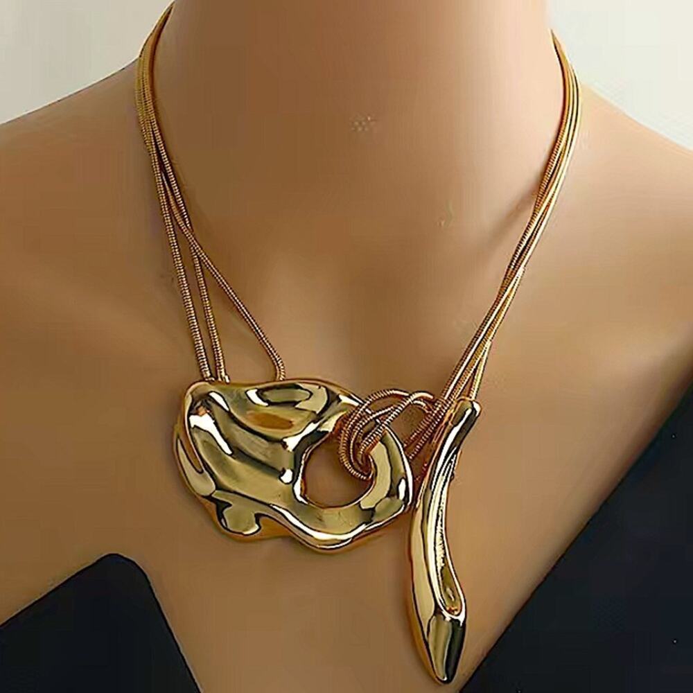 Gold Geometric Handmade Creative Design Necklace Party Event